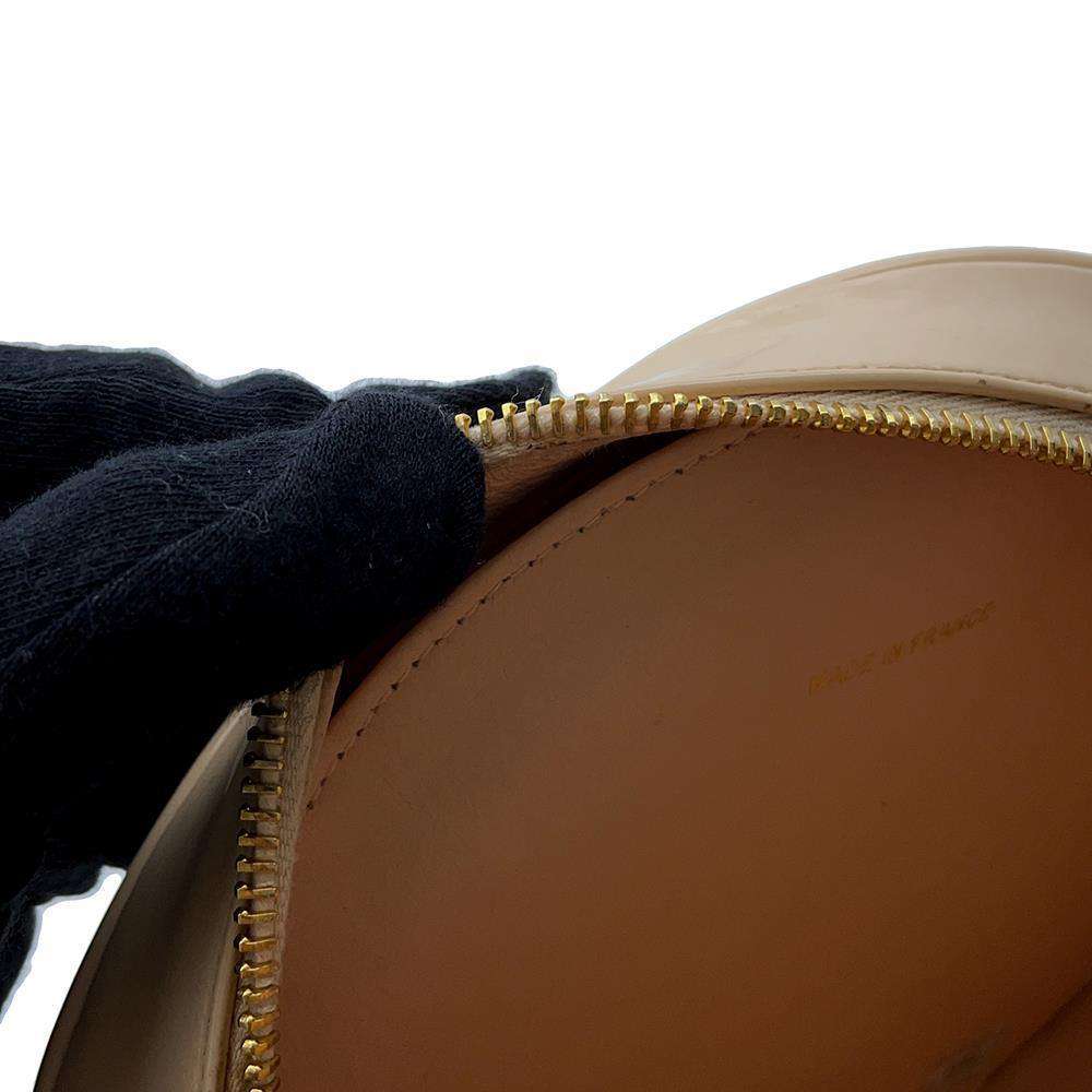 CHANEL Round Vanity Handbag Beige Patent Leather