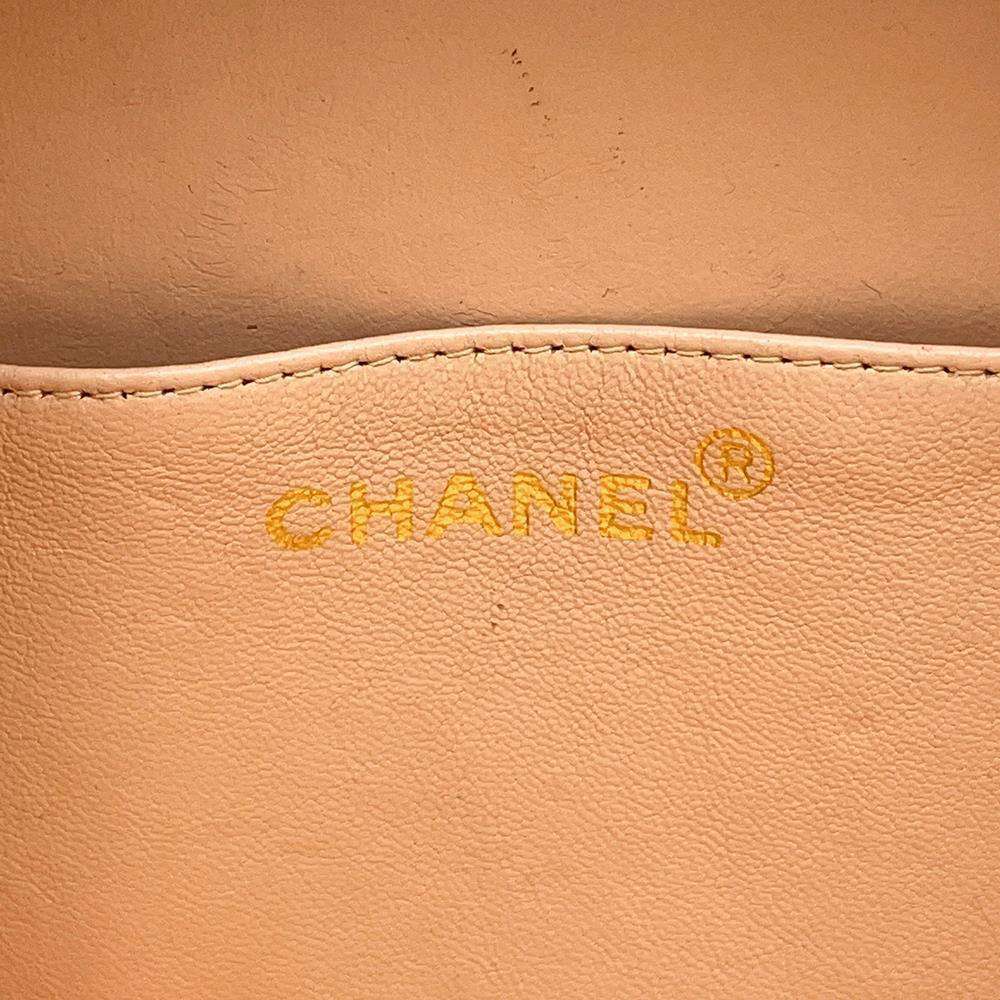 CHANEL Round Vanity Handbag Beige Patent Leather