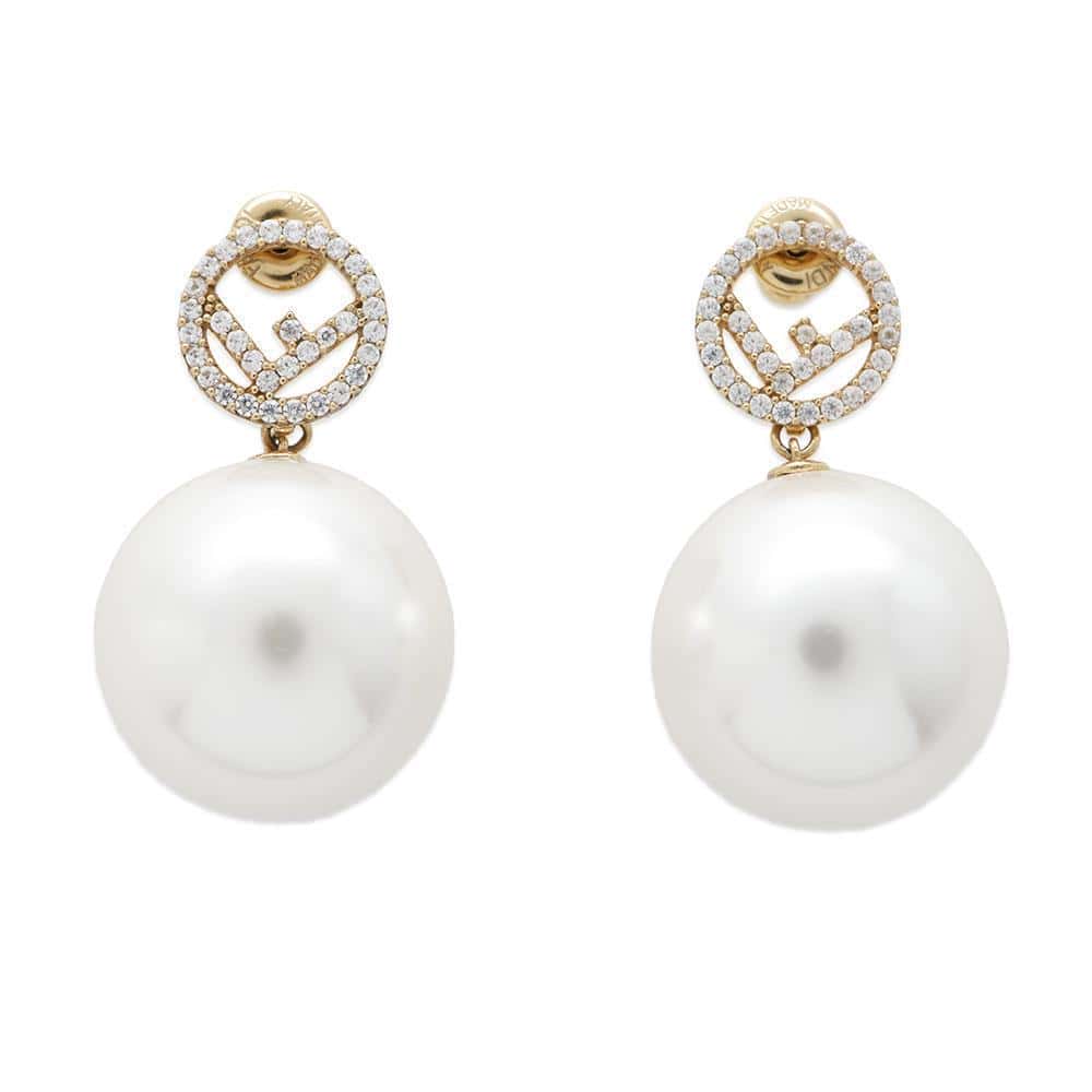 FENDI Fiz Pearl Earrings White/Gold8AG858 Metal Faux Pearl Rhinestone