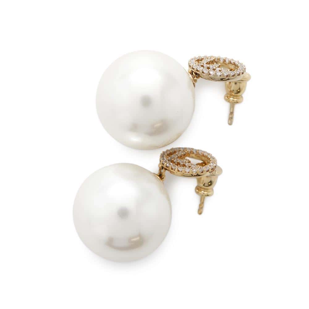 FENDI Fiz Pearl Earrings White/Gold8AG858 Metal Faux Pearl Rhinestone