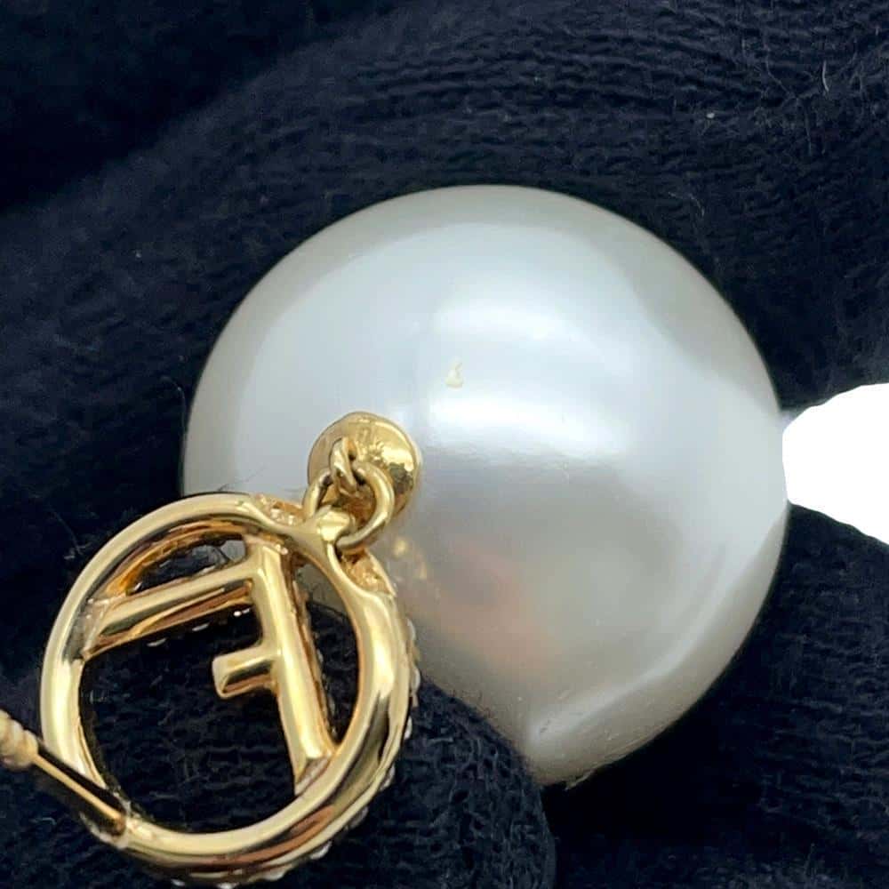 FENDI Fiz Pearl Earrings White/Gold8AG858 Metal Faux Pearl Rhinestone