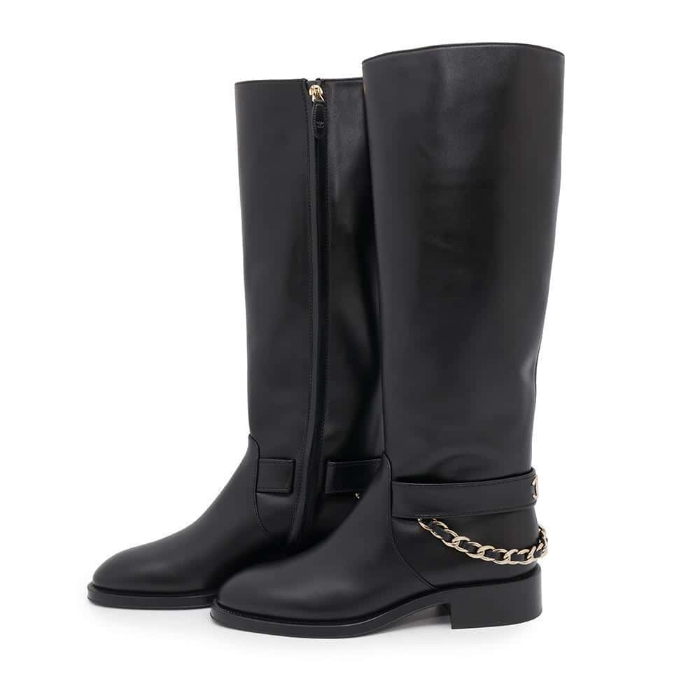 CHANEL chain long boots BlackG39171 Leather