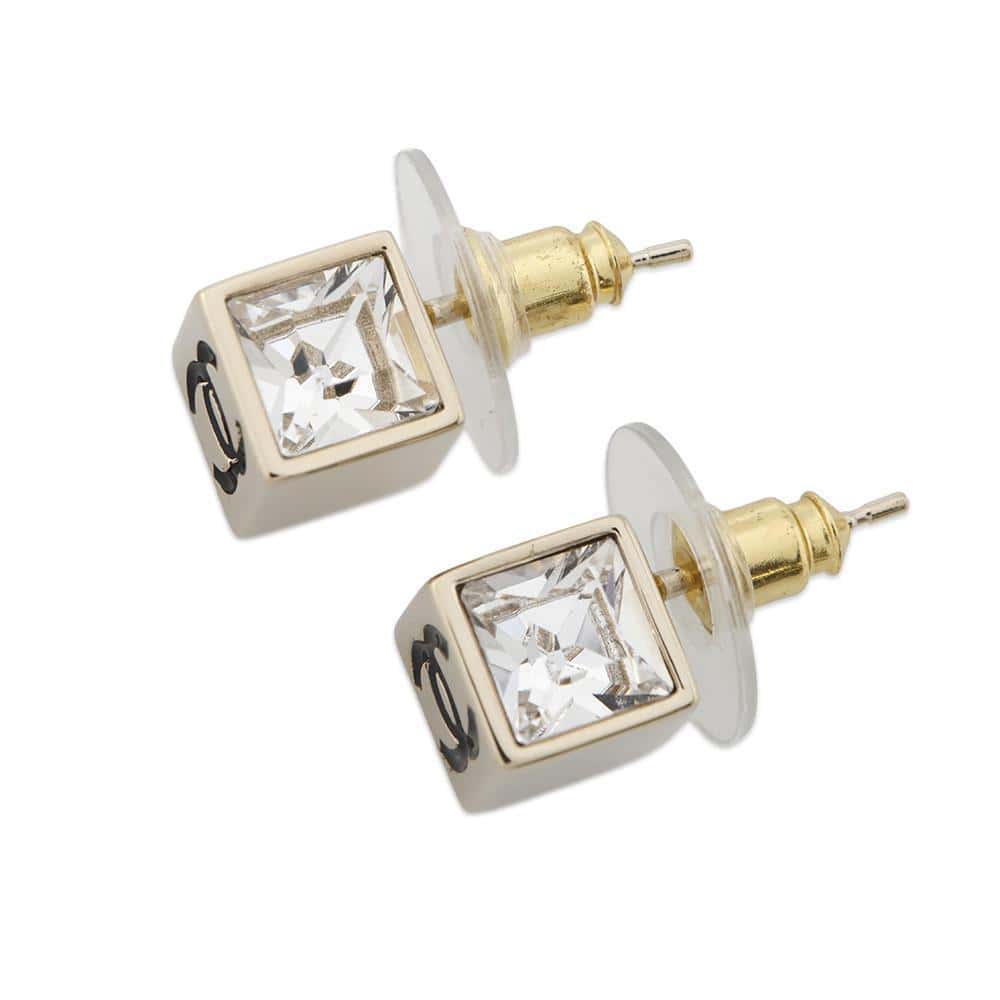 CHANEL CC Logo Cube Rhinestone Earrings Champagne GoldABE805 Metal Rhinestone