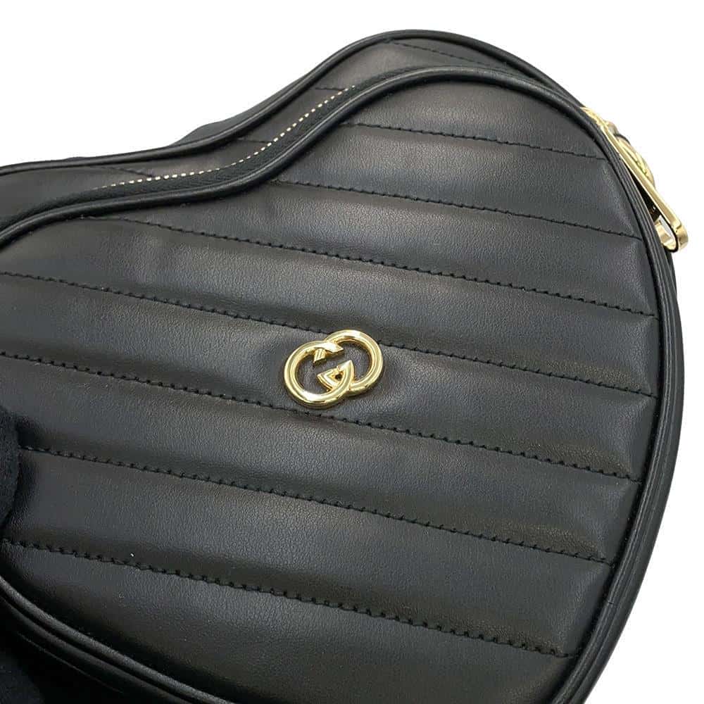 GUCCI Interlocking G Heart Shoulder Bag Black751628 Leather
