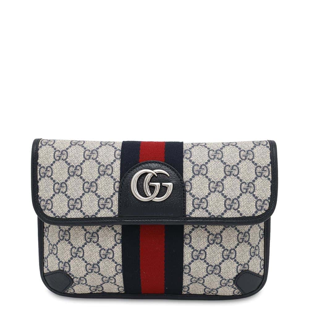 GUCCI GG Supreme Ophidia belt bag Beige/Navy/Red674081 GG Supreme Leather
