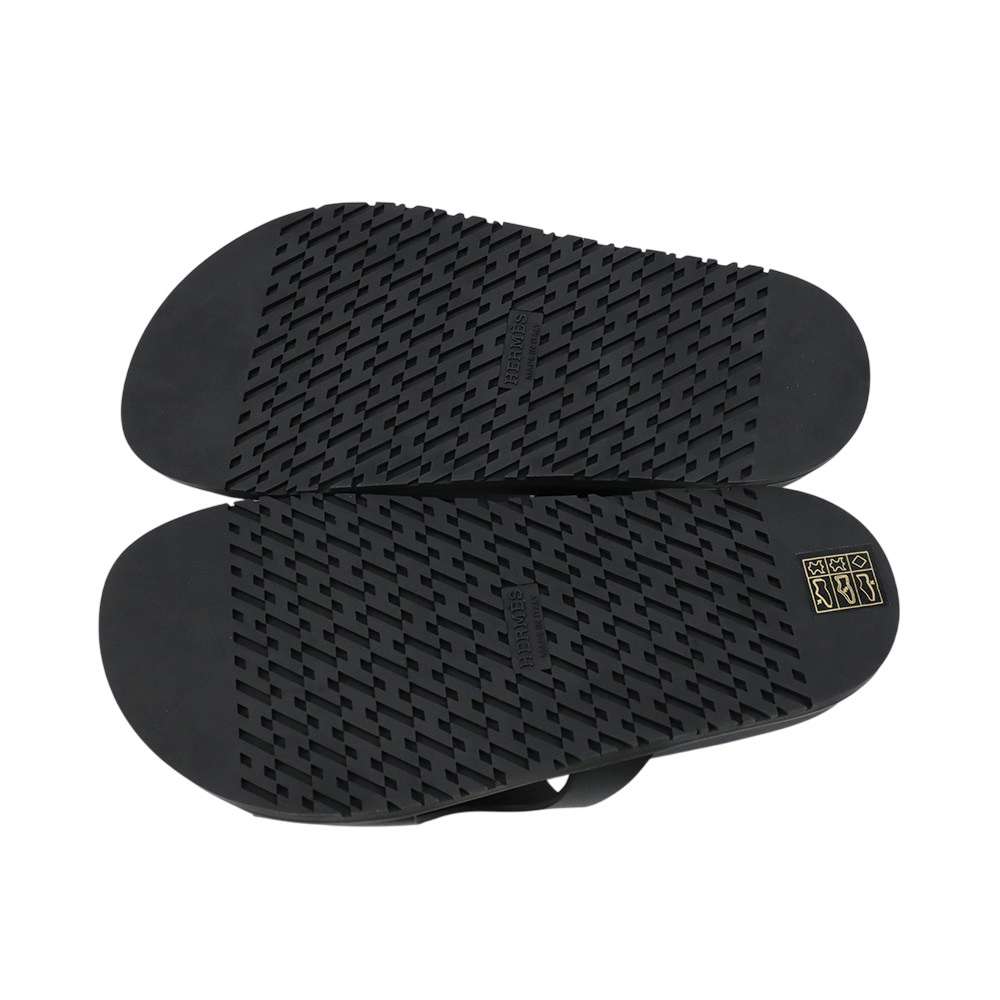 HERMES Edit Sandals Black Leather Rubber Size 37