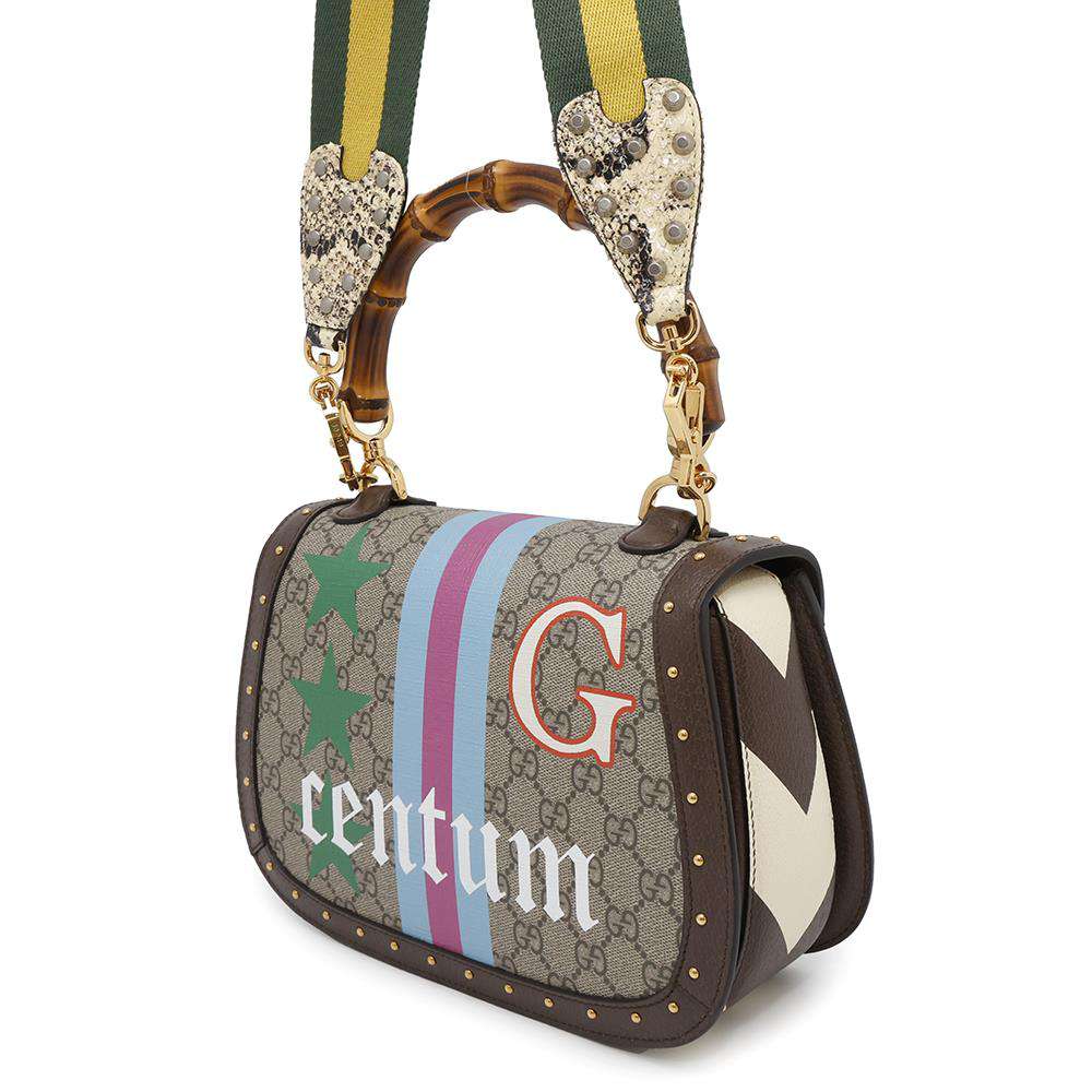 GUCCI GG Supreme Bamboo 2WAY Top Handle Bag Brown/Multicolor679632 PVC Leather Size Medium