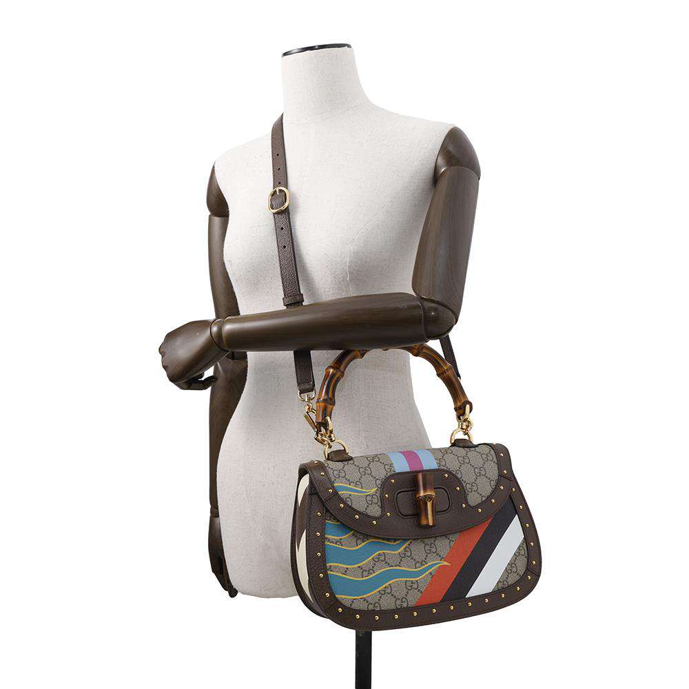 GUCCI GG Supreme Bamboo 2WAY Top Handle Bag Brown/Multicolor679632 PVC Leather Size Medium
