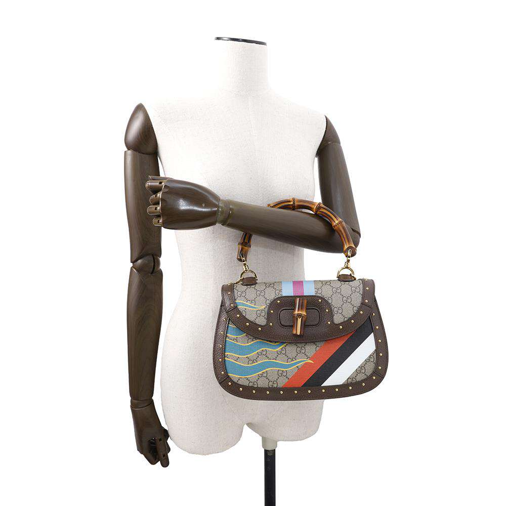 GUCCI GG Supreme Bamboo 2WAY Top Handle Bag Brown/Multicolor679632 PVC Leather Size Medium