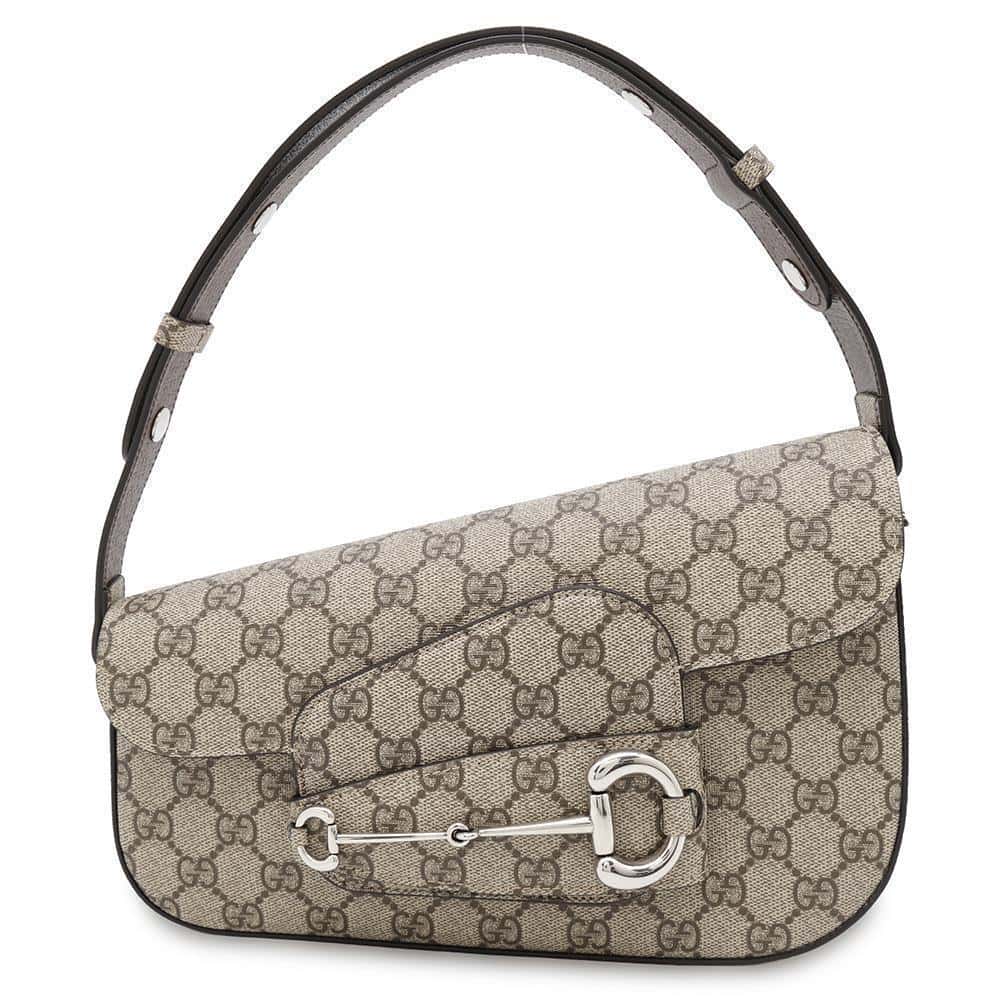 GUCCI Horsebit 1955 GG Supreme Shoulder Bag Beige/Brown764155 PVC Leather