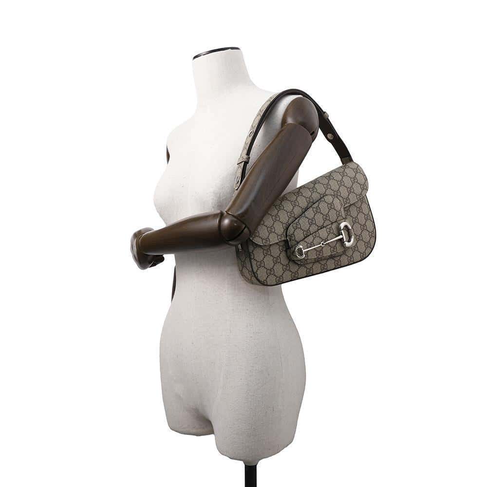 GUCCI Horsebit 1955 GG Supreme Shoulder Bag Beige/Brown764155 PVC Leather