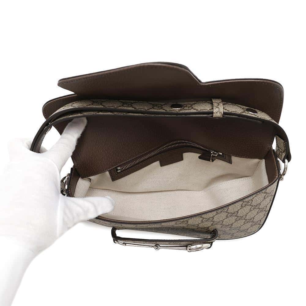 GUCCI Horsebit 1955 GG Supreme Shoulder Bag Beige/Brown764155 PVC Leather