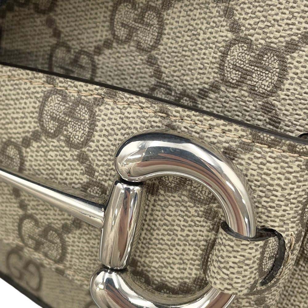 GUCCI Horsebit 1955 GG Supreme Shoulder Bag Beige/Brown764155 PVC Leather