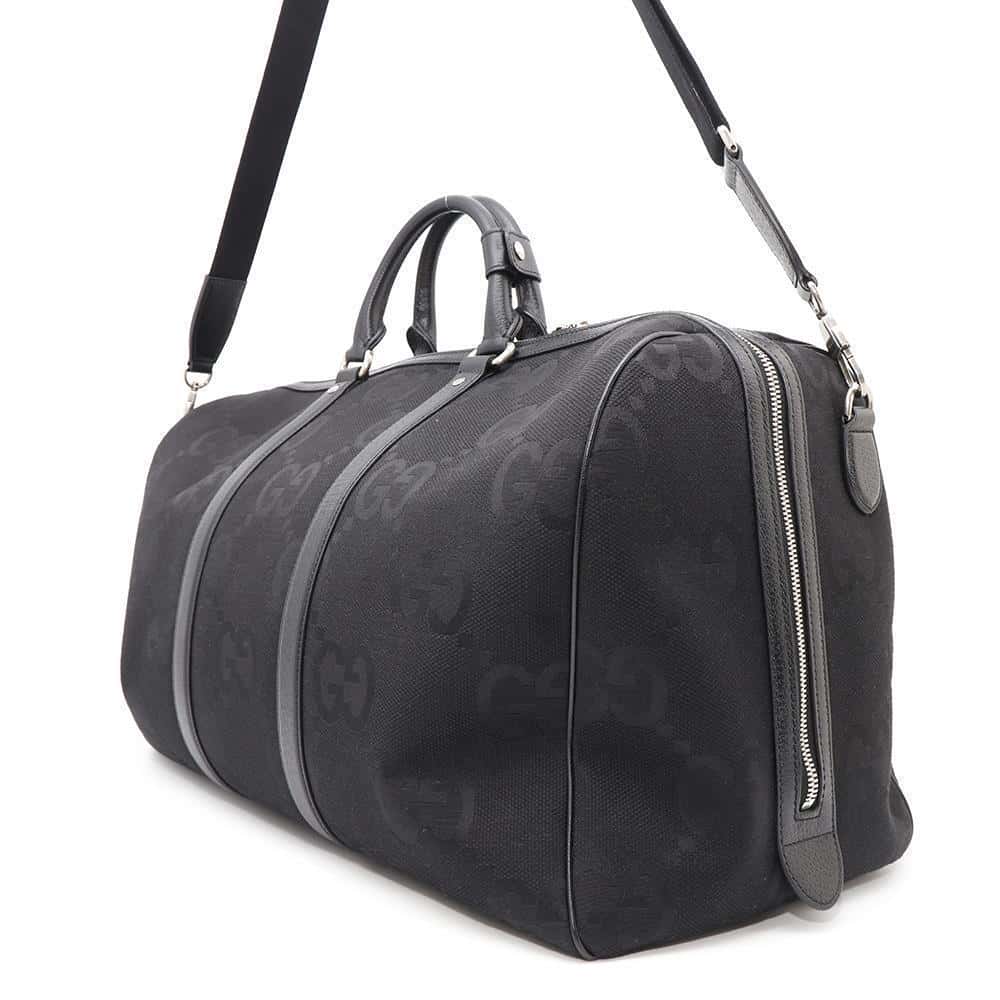 GUCCI Jumbo GG Duffle Travel Bag Black739625 Canvas Leather