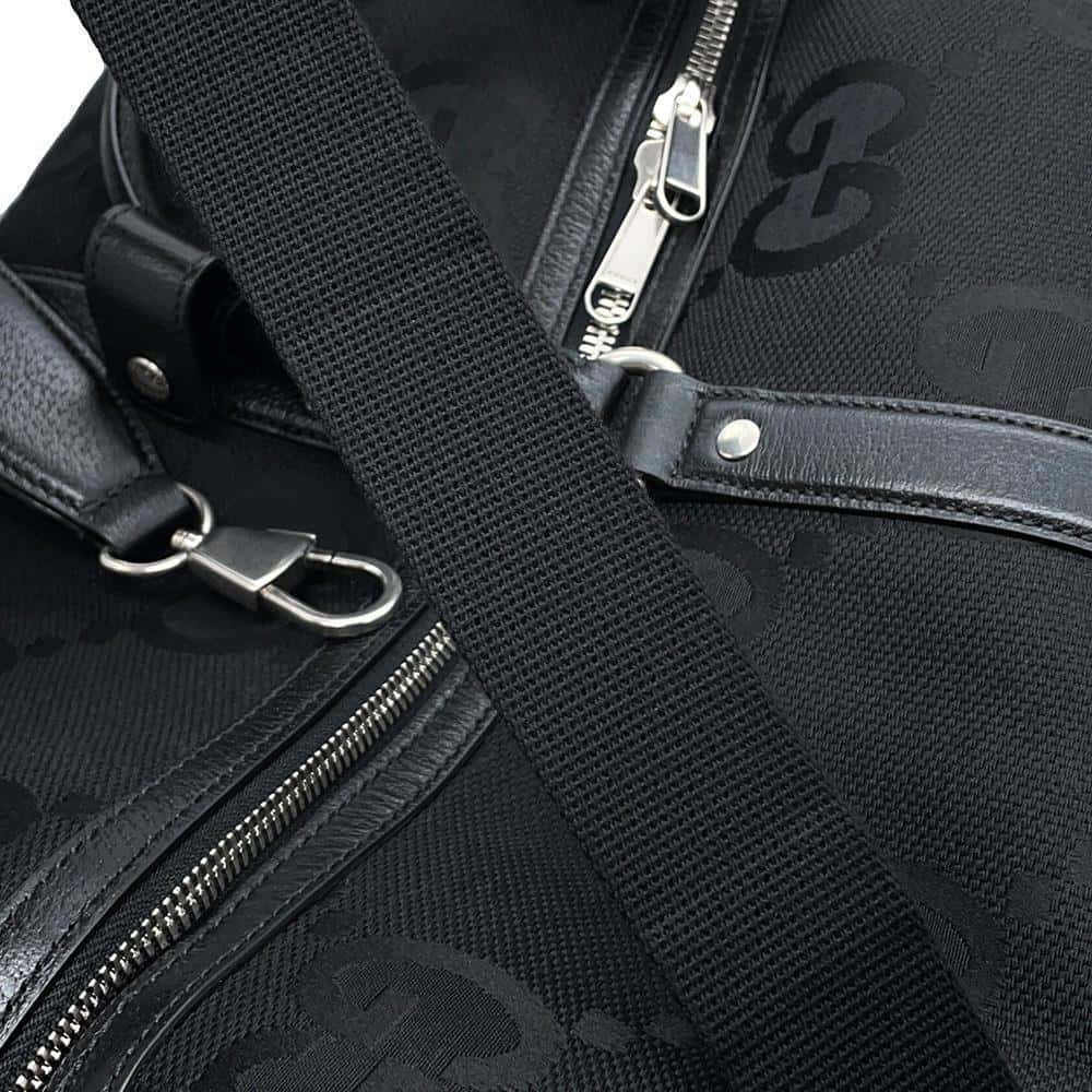 GUCCI Jumbo GG Duffle Travel Bag Black739625 Canvas Leather