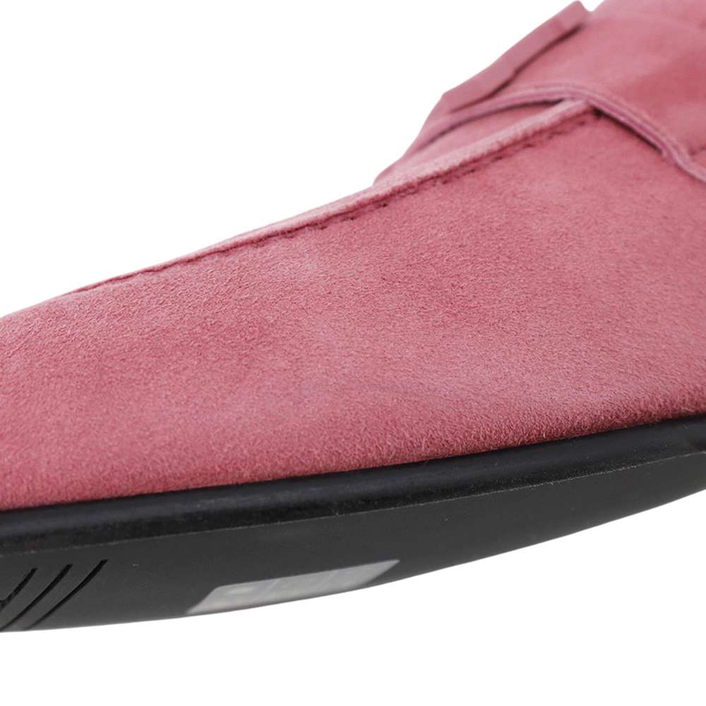 HERMES Mocassins Paris Suede Rose Aphrodite Chevre Leather Velour (Suede) Size 38
