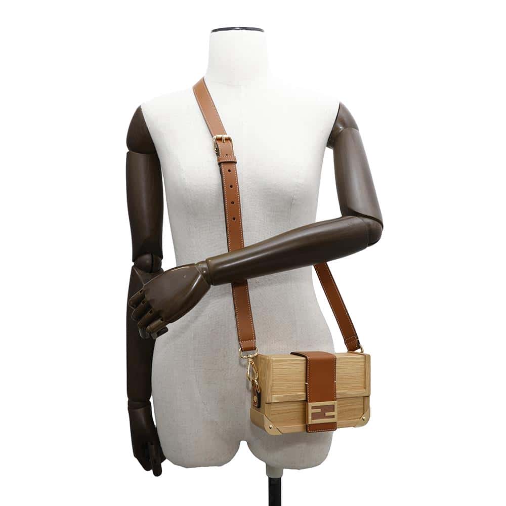 FENDI Baguette Trunk Shoulder Bag Natural7VA507 Wood Leather