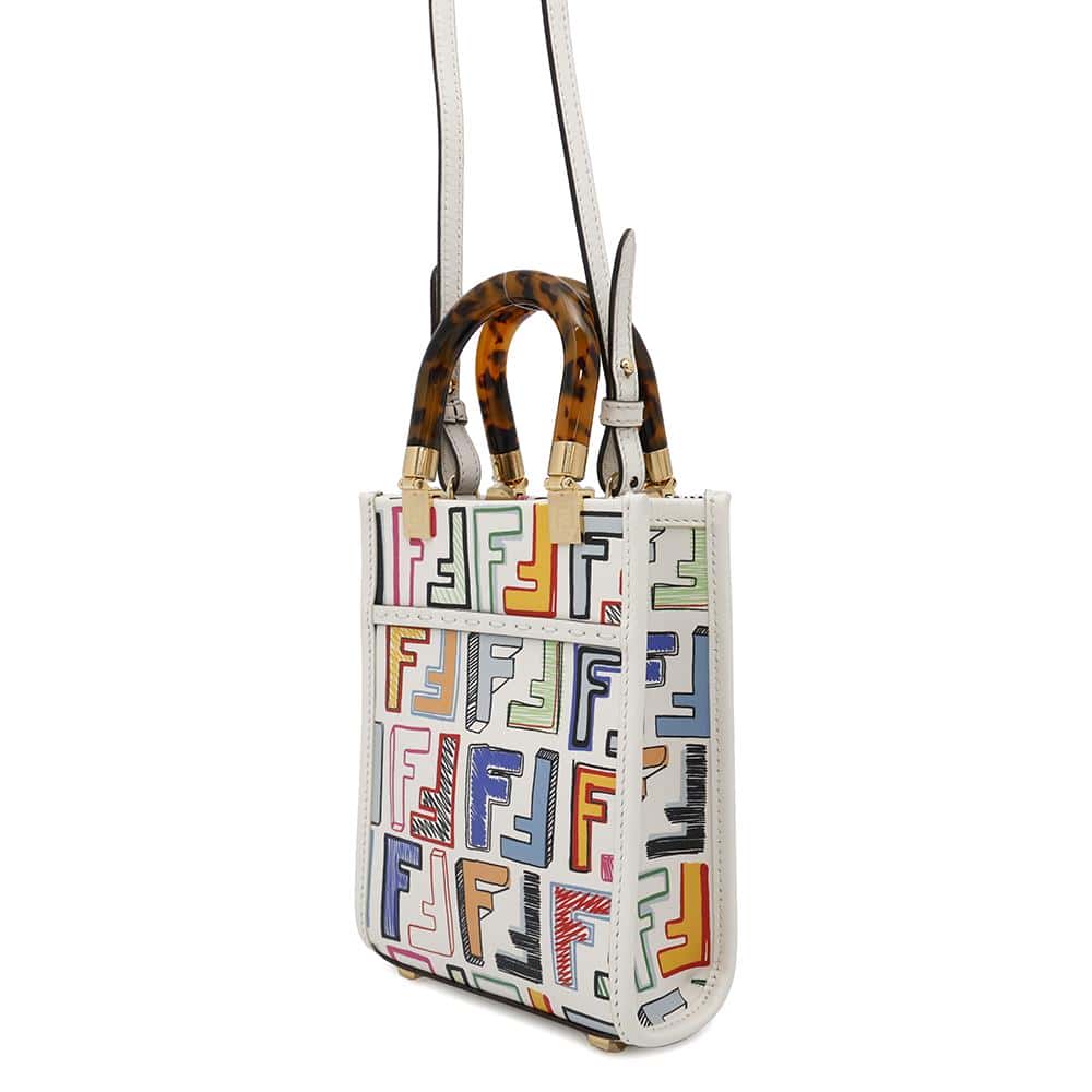 FENDI Sunshine 2wayShoulder White/Multicolor8BS051 Leather Size Small