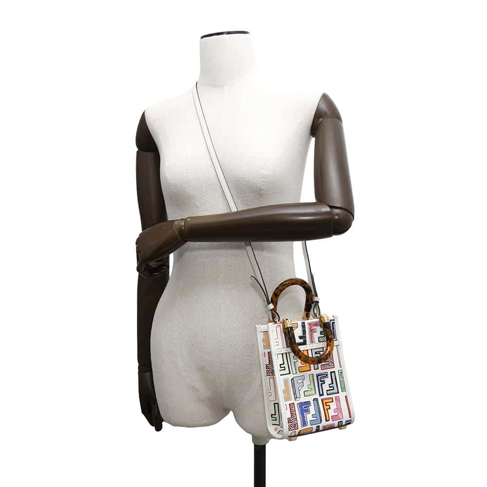 FENDI Sunshine 2wayShoulder White/Multicolor8BS051 Leather Size Small