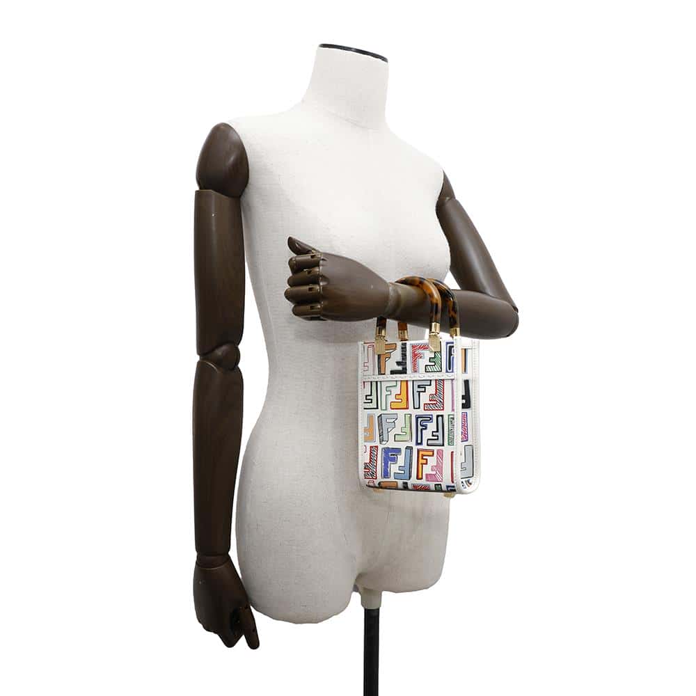 FENDI Sunshine 2wayShoulder White/Multicolor8BS051 Leather Size Small