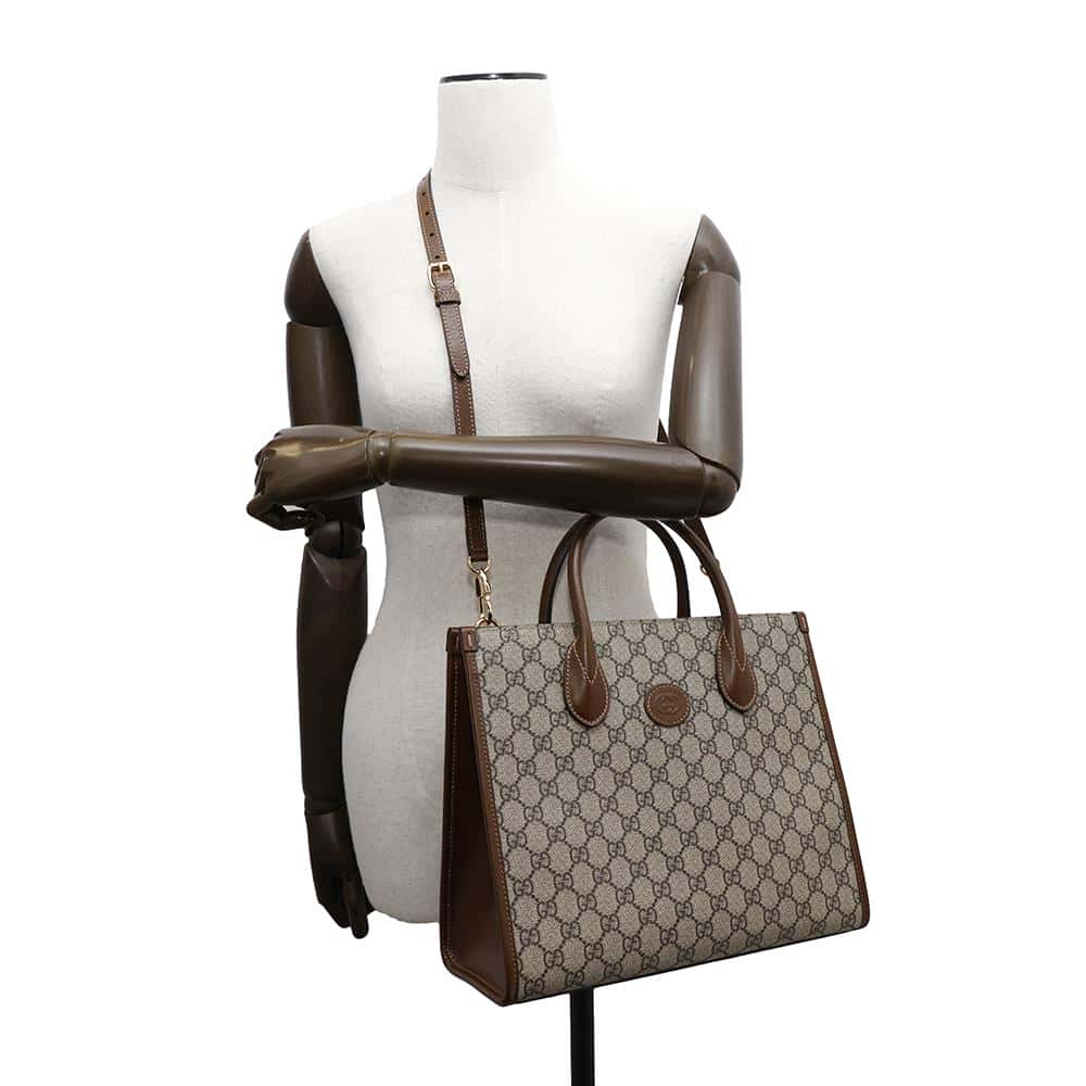 GUCCI GG Supreme 2way tote Beige/Brown735396 PVC Leather
