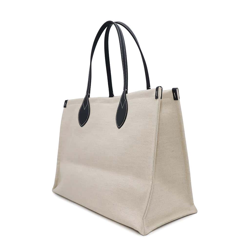 GUCCI Logo print Tote Bag Beige/Dark Blue772176 Canvas Leather Size Medium