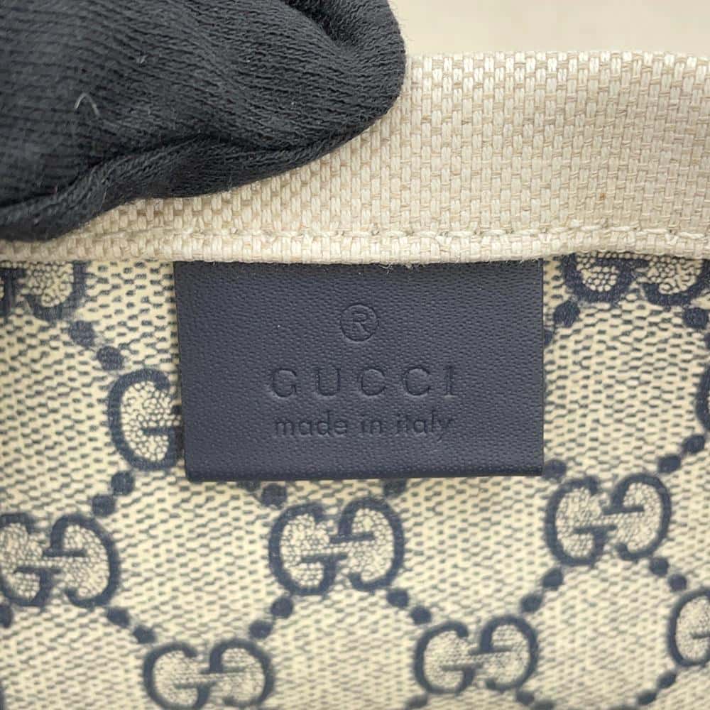 GUCCI Logo print Tote Bag Beige/Dark Blue772176 Canvas Leather Size Medium