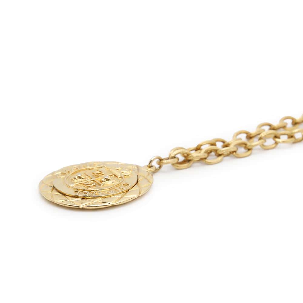 CHANEL Vintage Medal Necklace Gold Metal