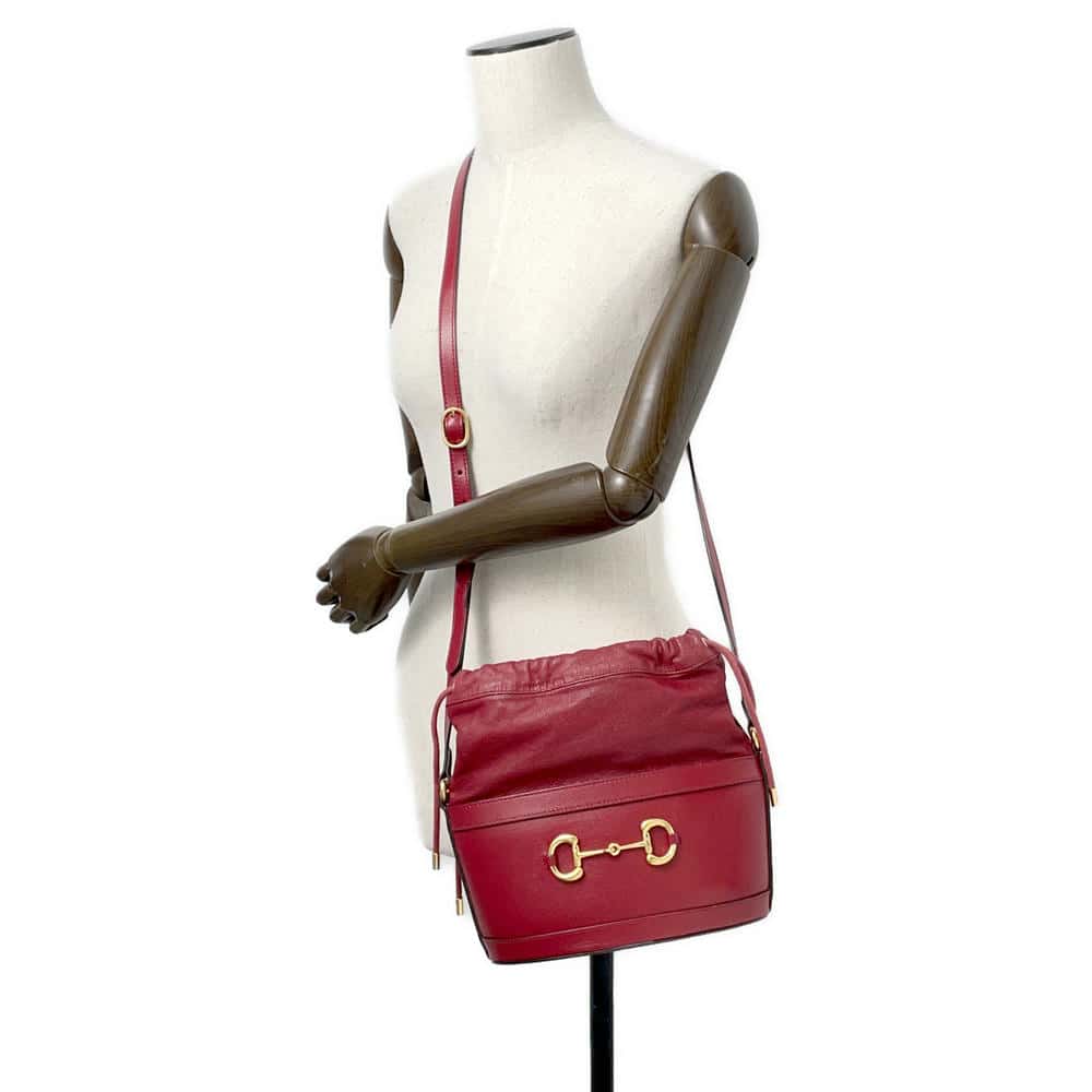 GUCCI Horsebit 1955 bucket bag Red602118 Leather