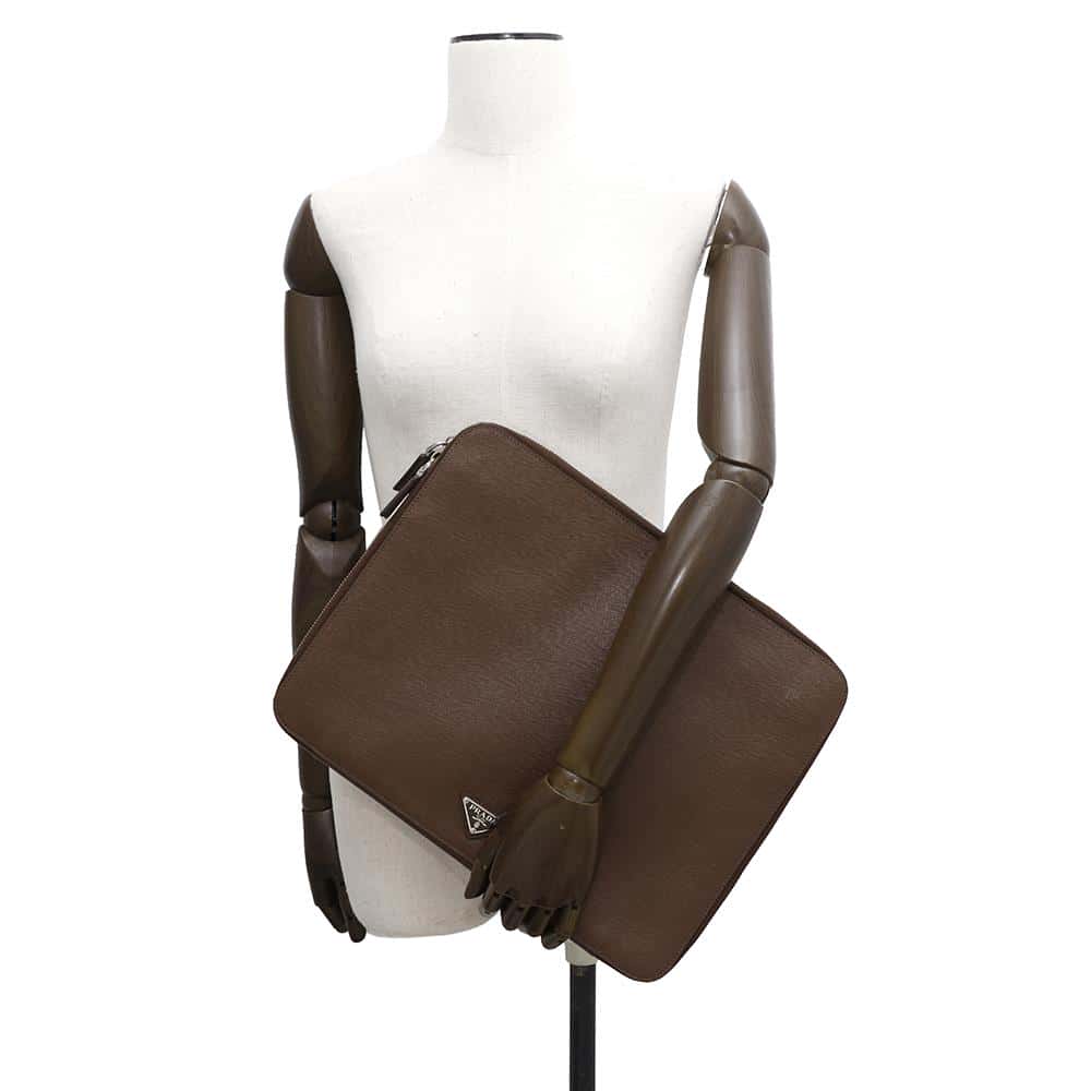 PRADA Clutch Bag Brown2VN001 Leather
