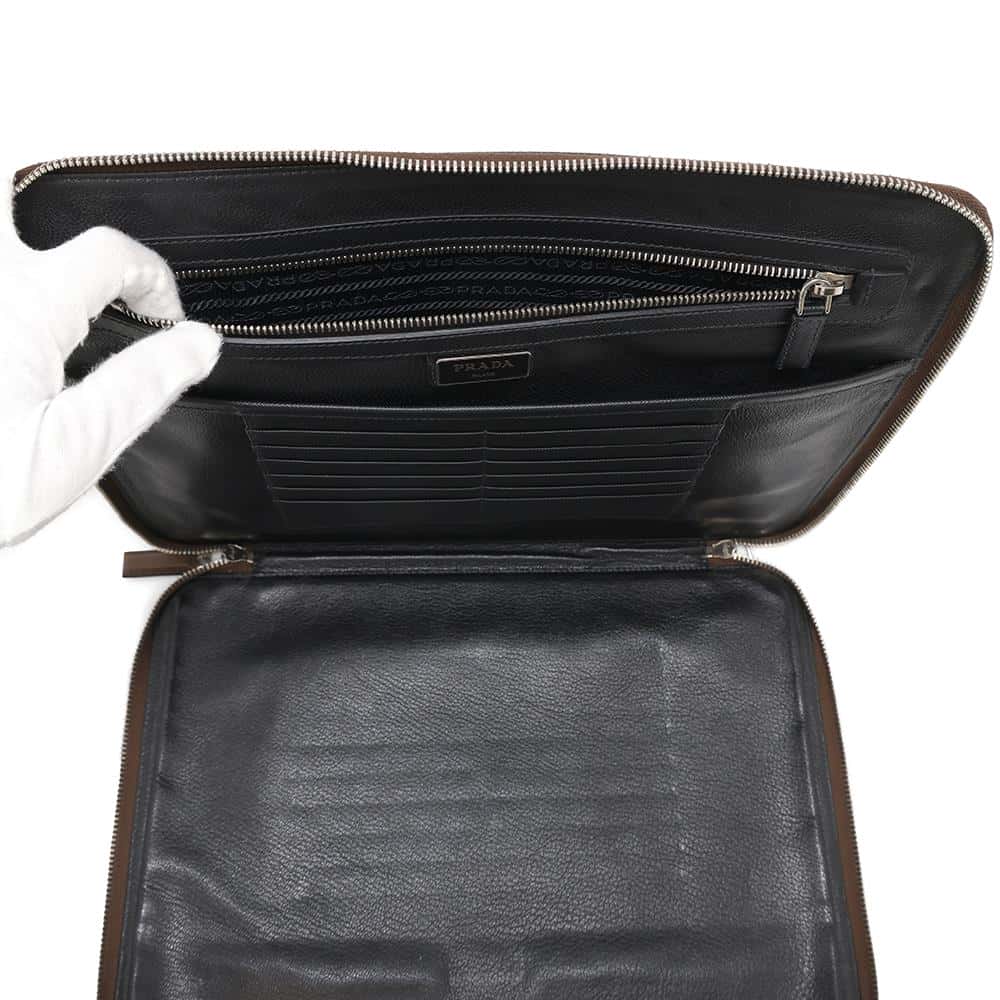 PRADA Clutch Bag Brown2VN001 Leather