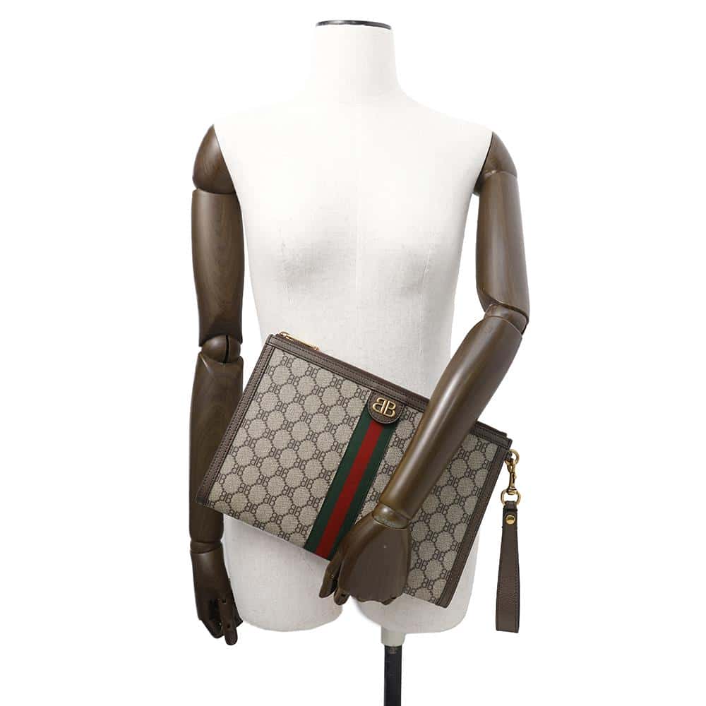 BALENCIAGA GUCCICollaboration The Hacker Project Clutch Bag Beige/Brown680382 GG SupremeCanvas Leather