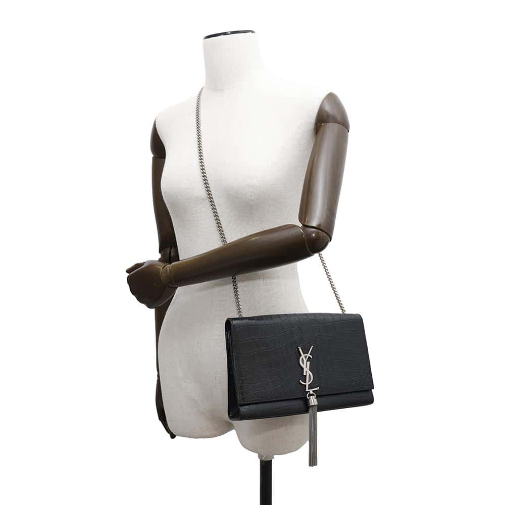 SAINT LAURENT PARIS Kate Tassel Shoulder Black354119 Embossed Leather Size Medium