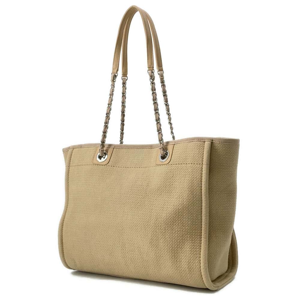 CHANEL Deauville ChainShoulder Bag BeigeA67001 Canvas Leather Size MM