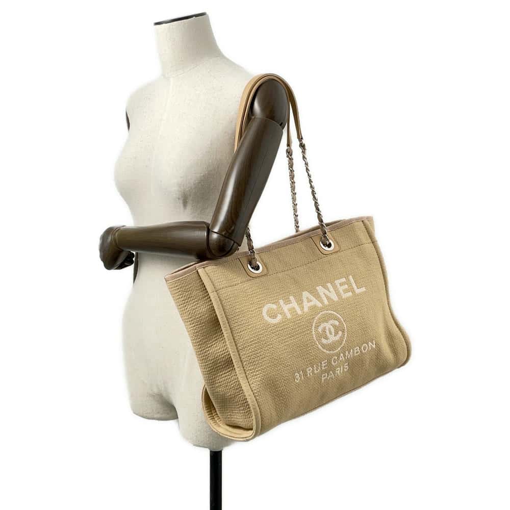 CHANEL Deauville ChainShoulder Bag BeigeA67001 Canvas Leather Size MM