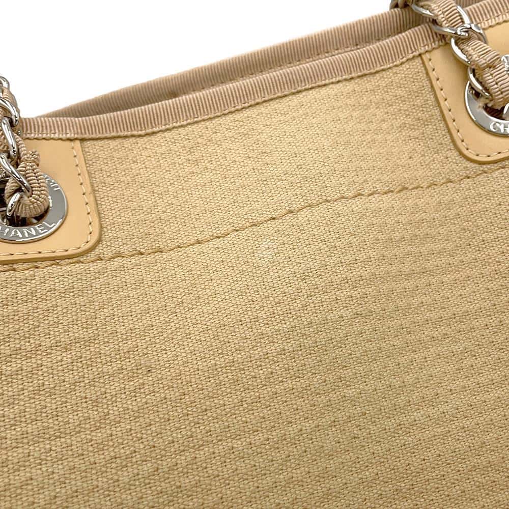CHANEL Deauville ChainShoulder Bag BeigeA67001 Canvas Leather Size MM