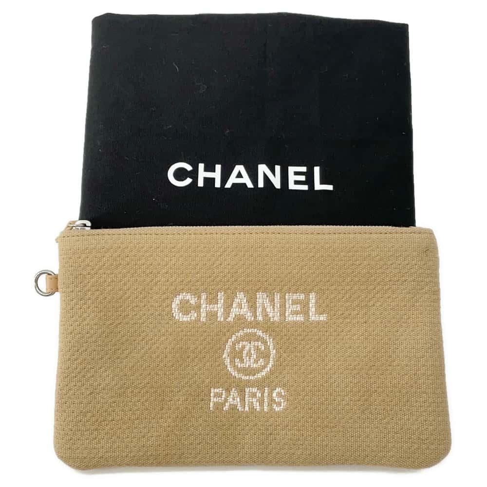 CHANEL Deauville ChainShoulder Bag BeigeA67001 Canvas Leather Size MM