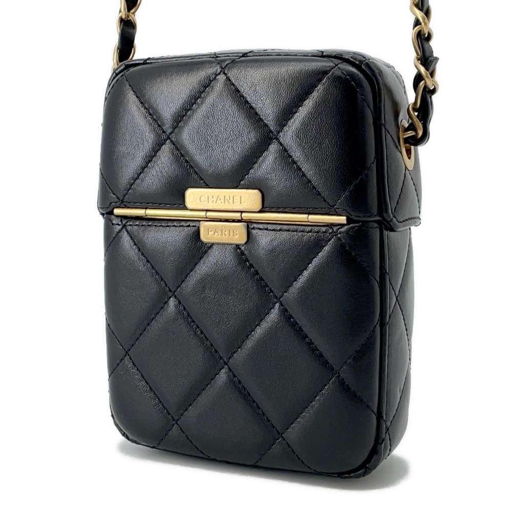 CHANEL Matelasse CC Logo Box ChainShoulder BlackAS2635 Lambskin