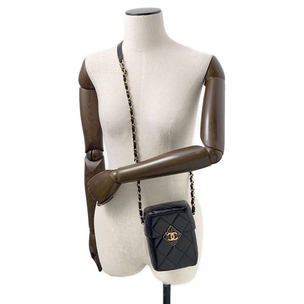 CHANEL Matelasse CC Logo Box ChainShoulder BlackAS2635 Lambskin