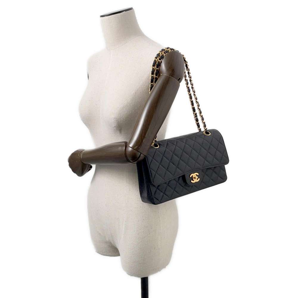 CHANEL Matelasse Double Flap ChainShoulder BlackA01112 Caviar Leather
