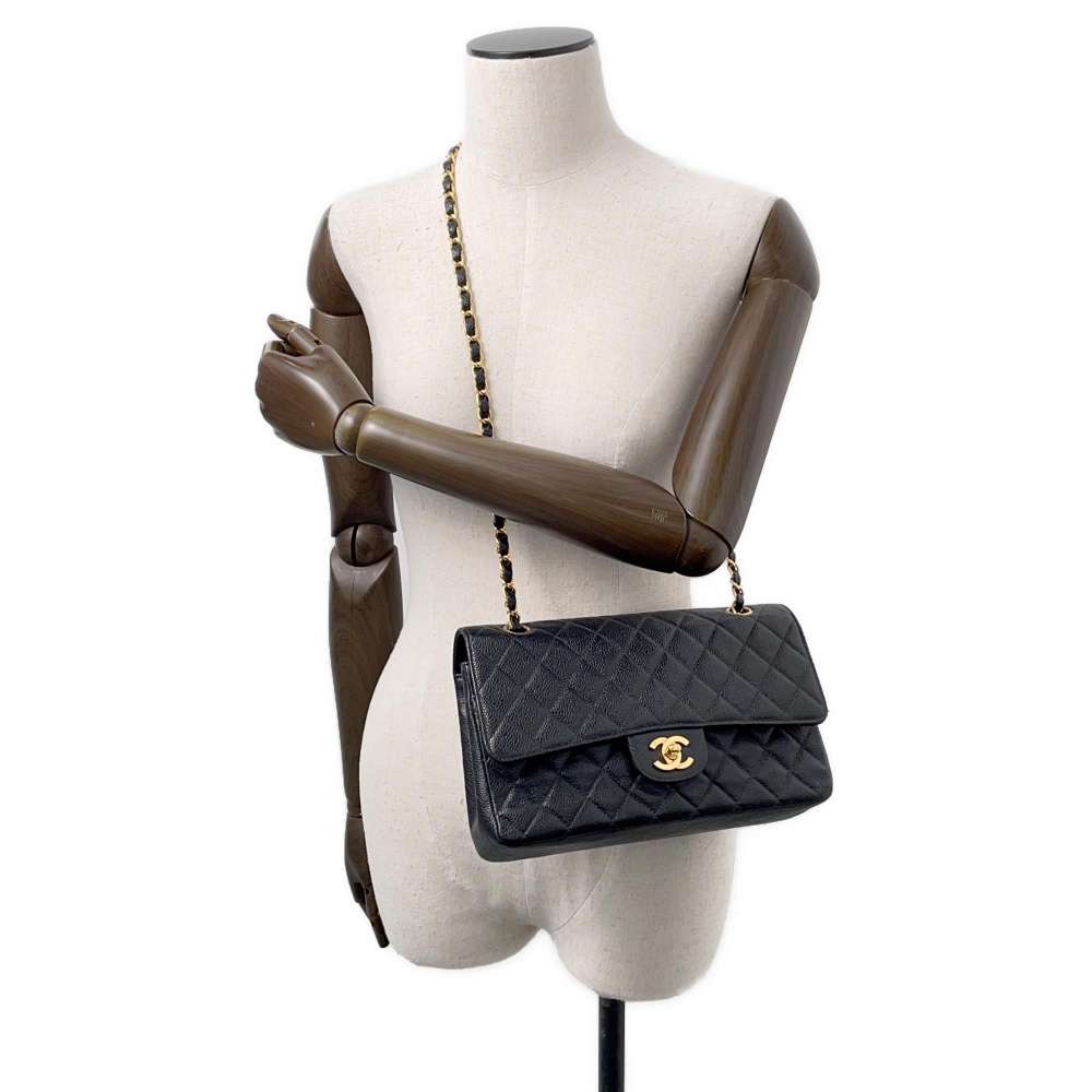 CHANEL Matelasse Double Flap ChainShoulder BlackA01112 Caviar Leather