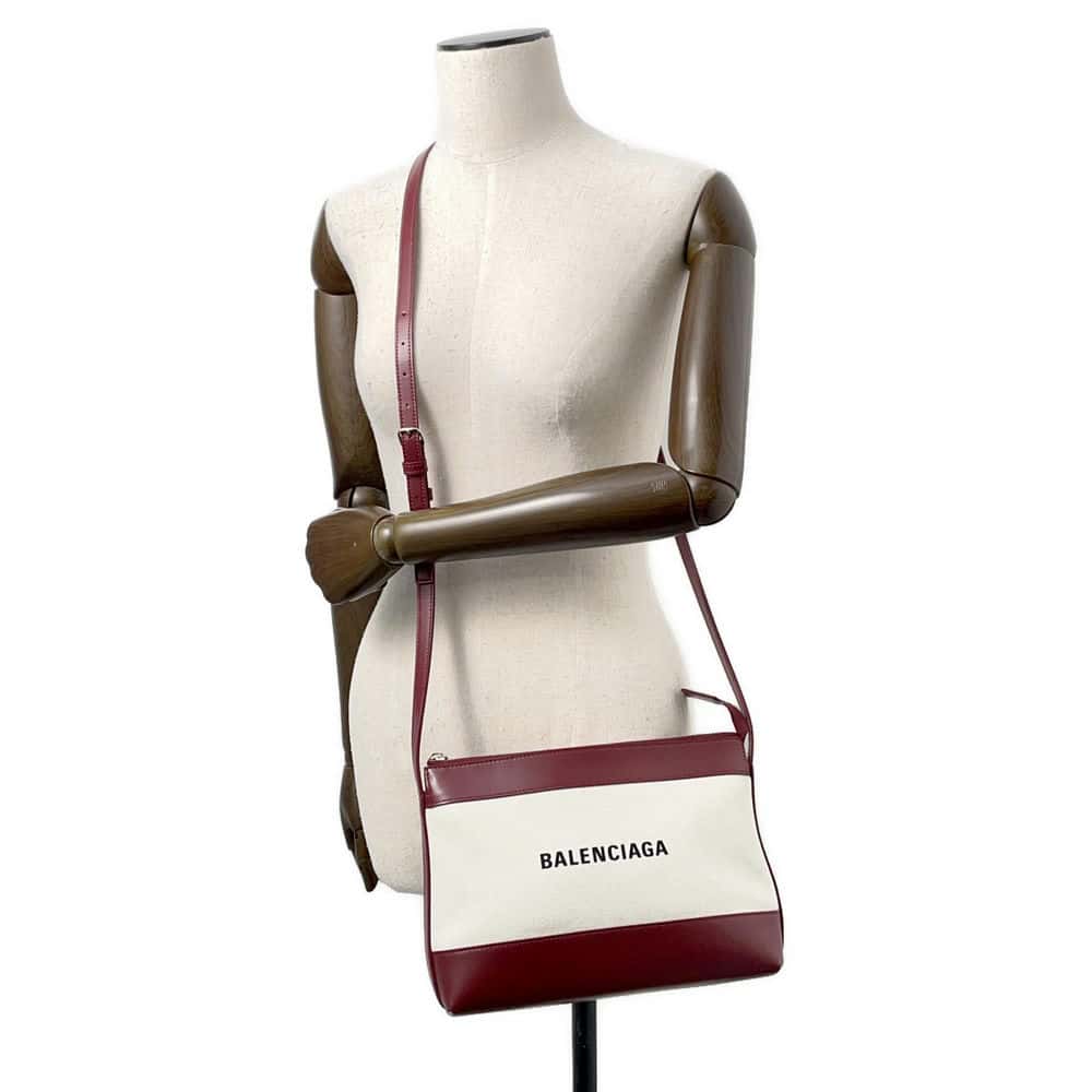 BALENCIAGA logo Canvas Cross Body Bag Beige/Bordeaux639497 Canvas Leather
