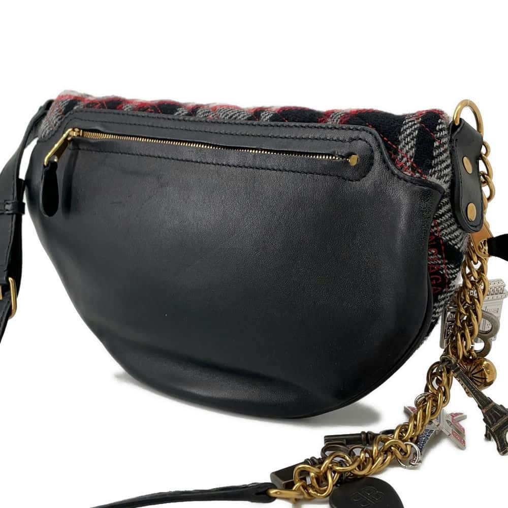 BALENCIAGA Logo Crossbody Bag Black/Red518163 Wool Leather