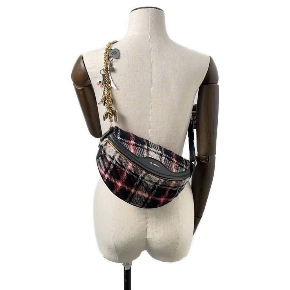 BALENCIAGA Logo Crossbody Bag Black/Red518163 Wool Leather