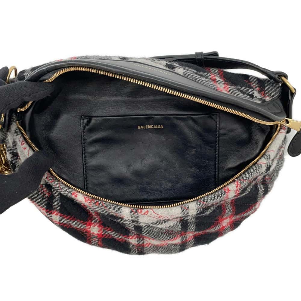 BALENCIAGA Logo Crossbody Bag Black/Red518163 Wool Leather