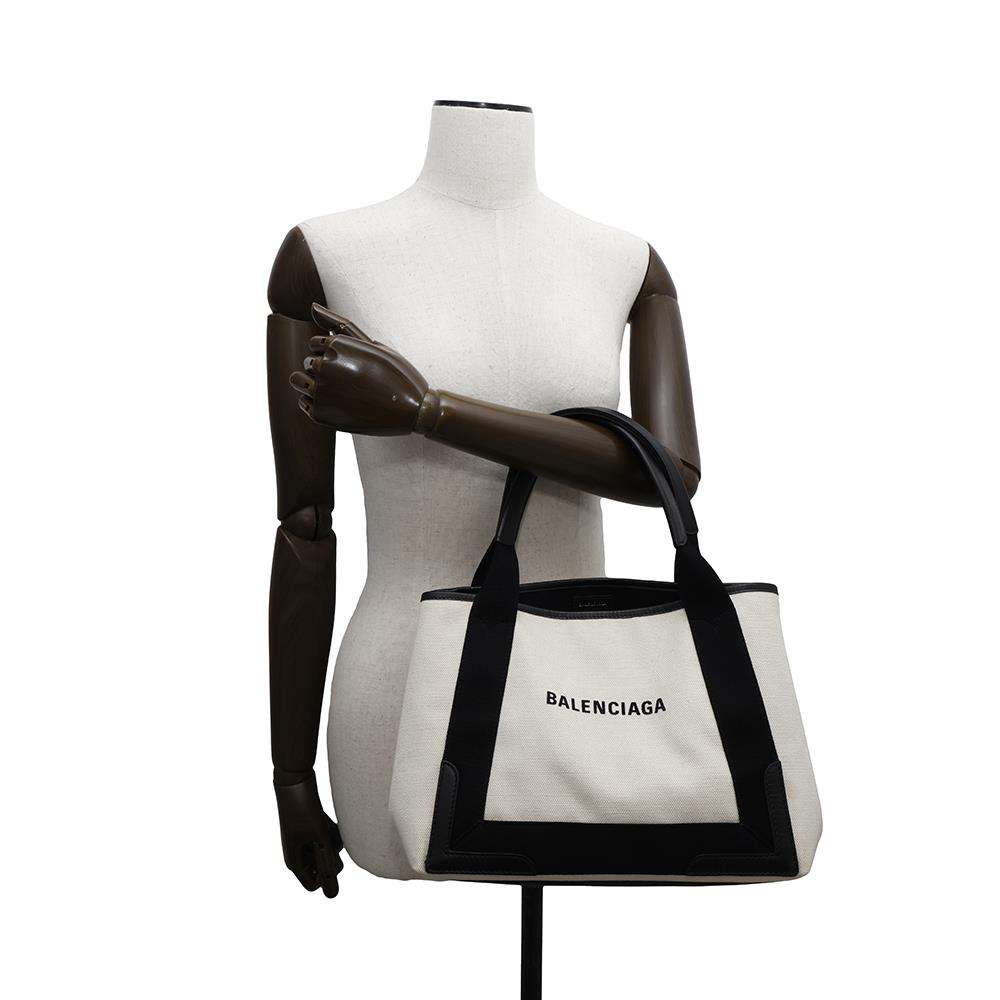 BALENCIAGA Navy Kabas Natural/Black339933 Canvas Leather Size S