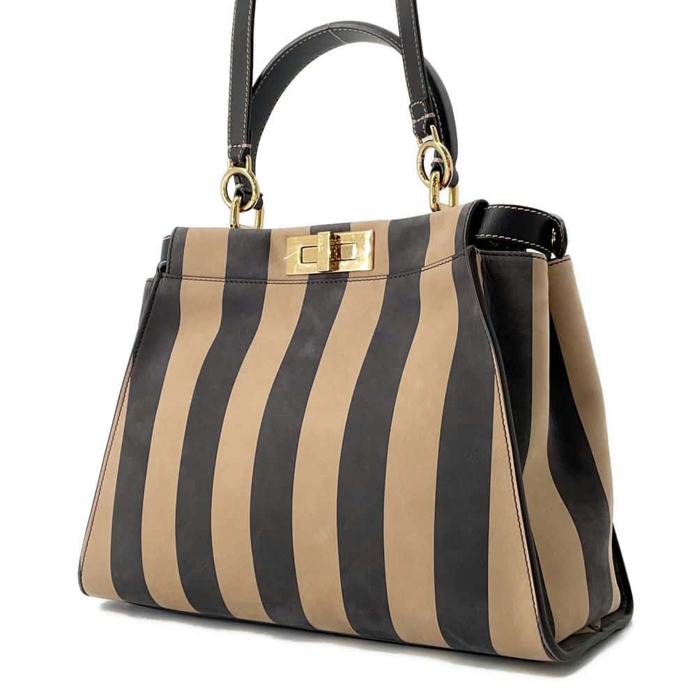 FENDI Pecan Peekaboo Black/Brown8BN290 Nubuck Leather Size Medium