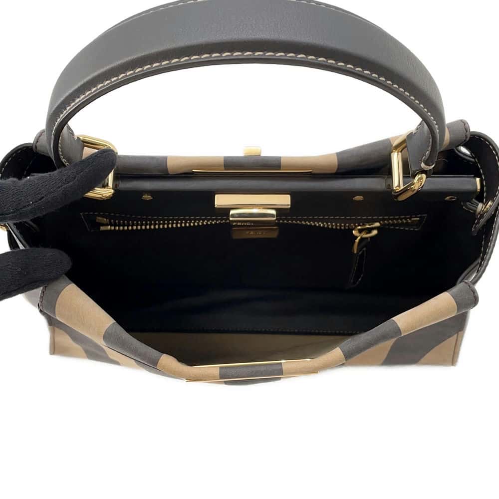 FENDI Pecan Peekaboo Black/Brown8BN290 Nubuck Leather Size Medium