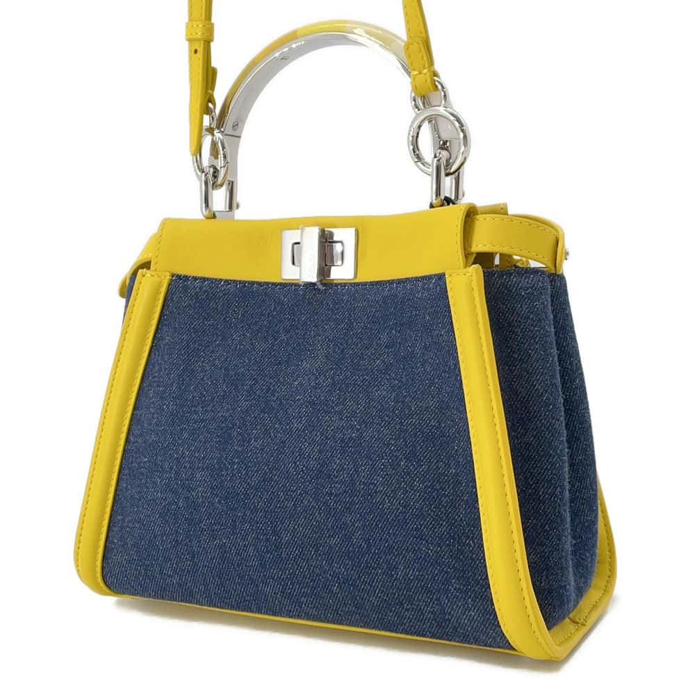 FENDI Peekaboo Iconic Yellow8BN316 Leather Denim Size Mini