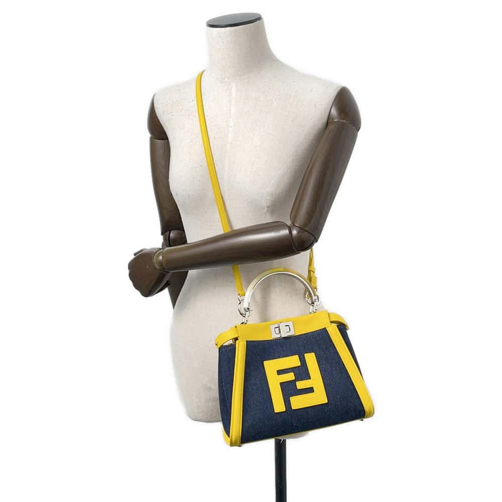 FENDI Peekaboo Iconic Yellow8BN316 Leather Denim Size Mini